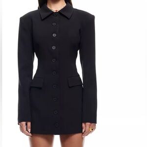 Elegant Black Button-Up Blazer Dress - Color Ink